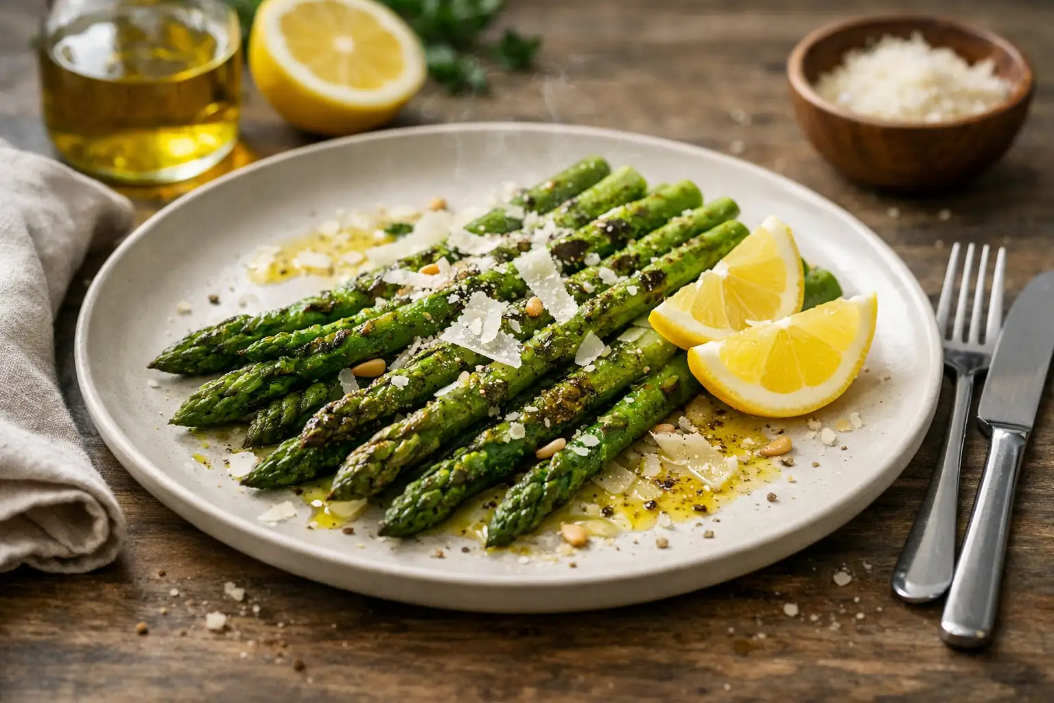 Asperges vertes grillées avec citron et parmesan