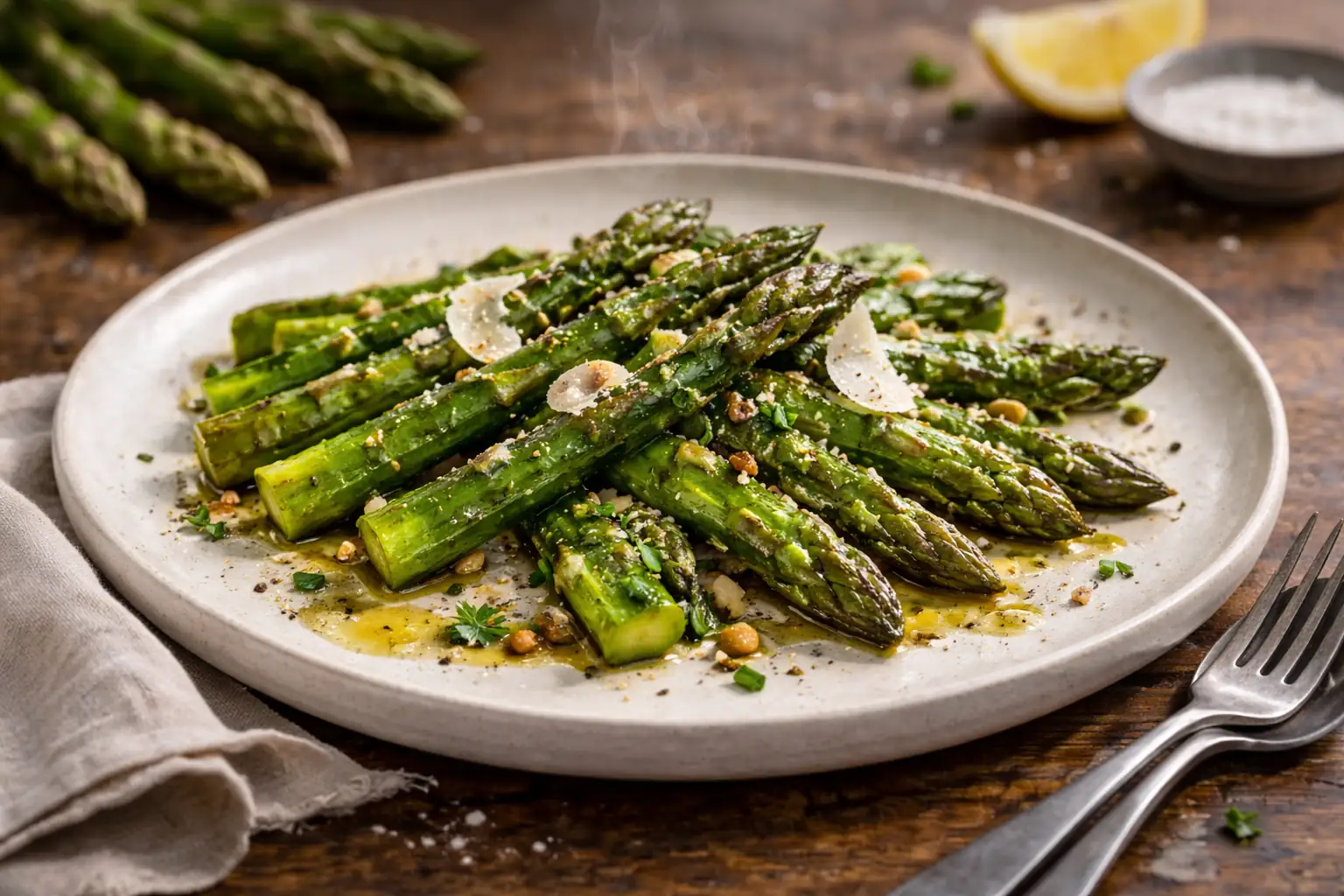 Asperges vertes poêlées avec ail et herbes fraîches
