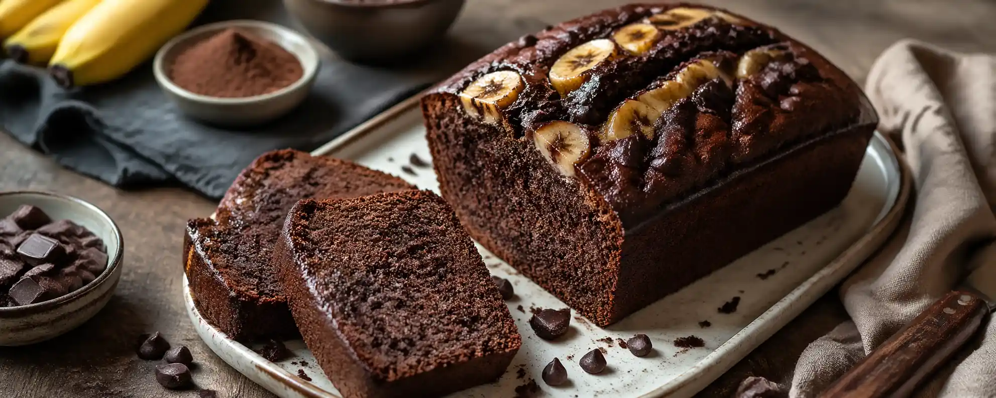 Banana bread au chocolat tranché