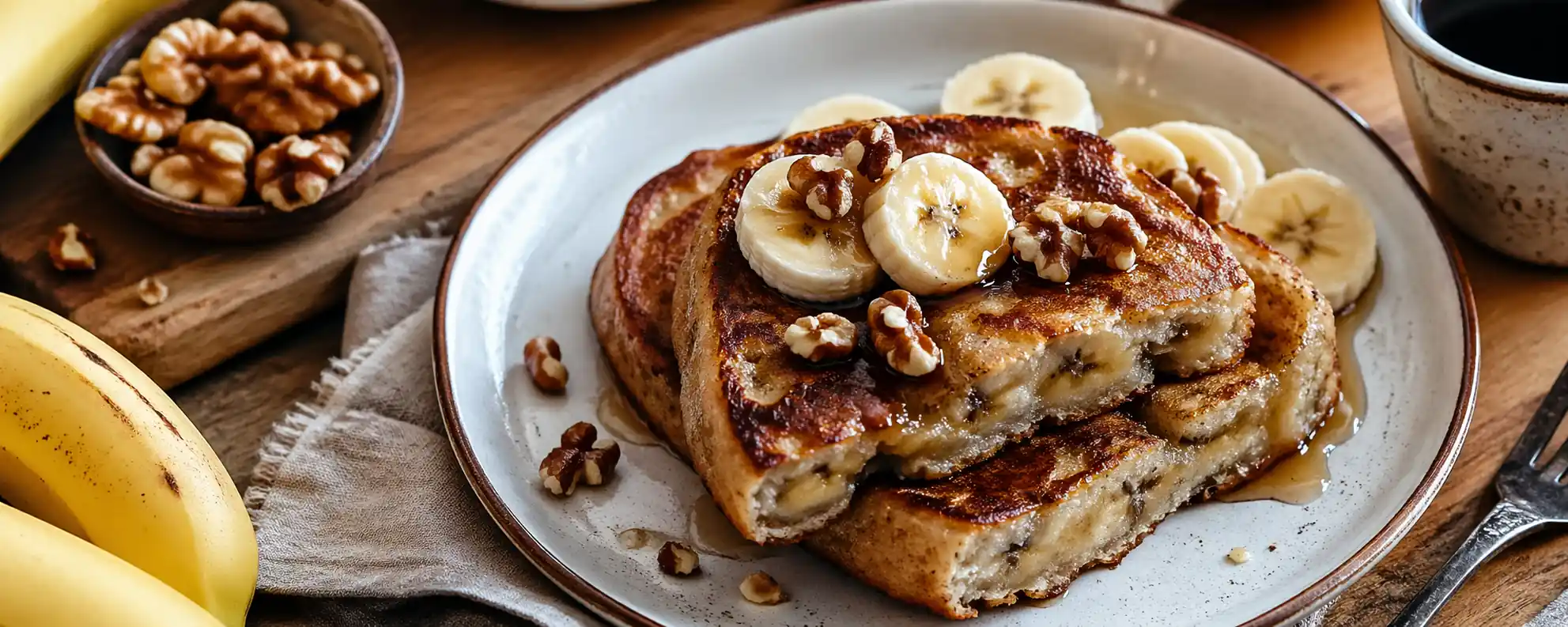 banana bread doré cuit à la poêle avec rondelles de banane