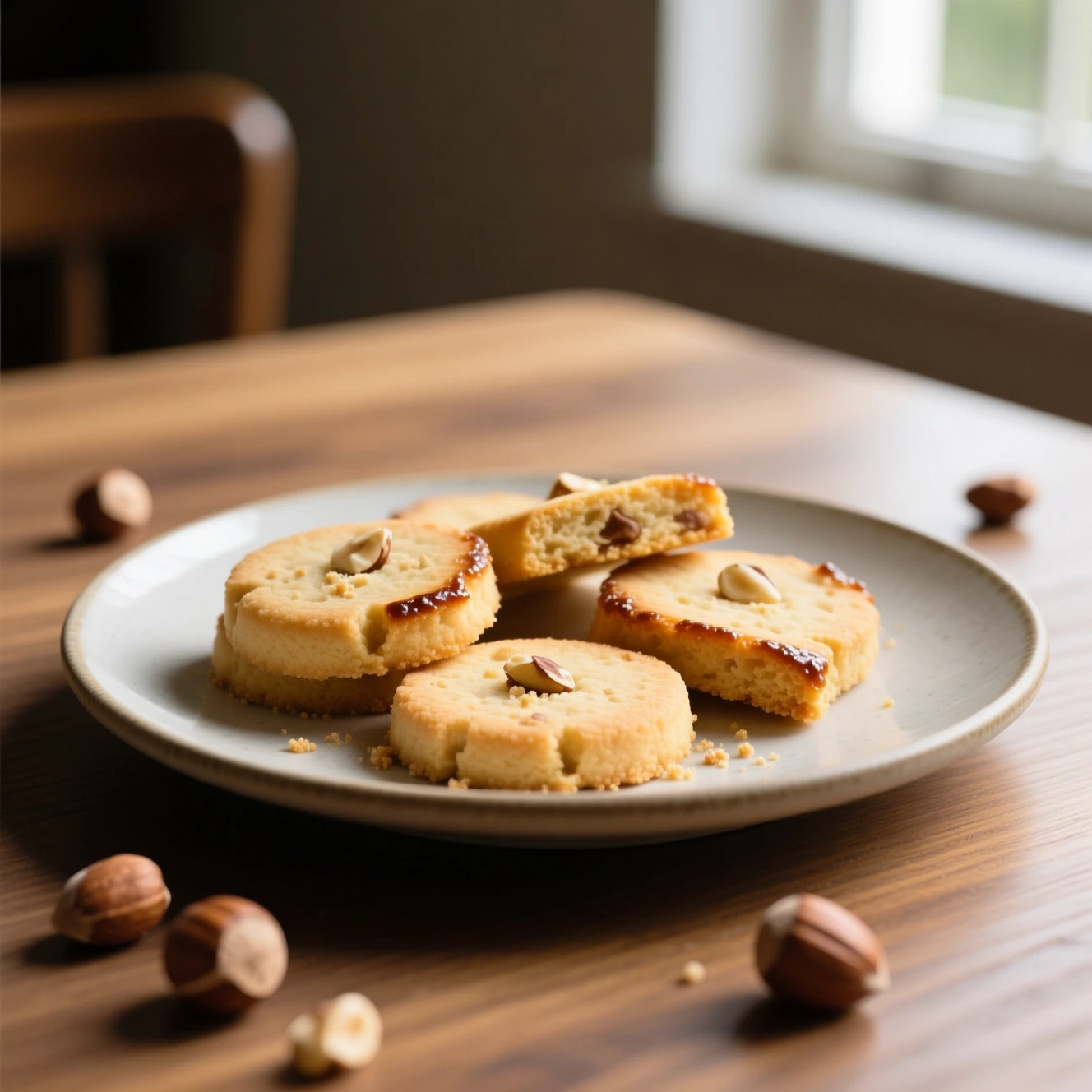 Biscuits sablés aux noisettes dorés sur une plaque de cuisson