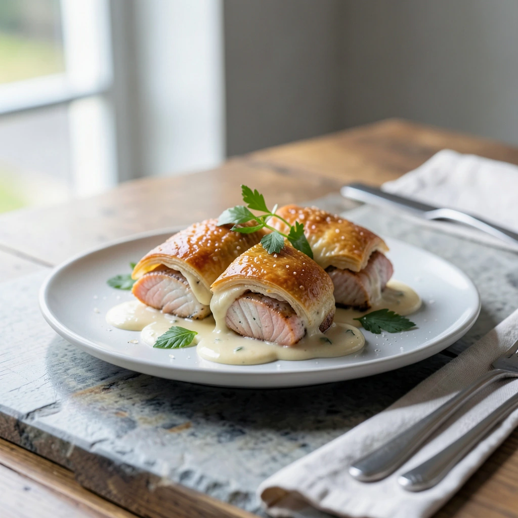 bouchées à la reine garnies de poisson et sauce crémeuse
