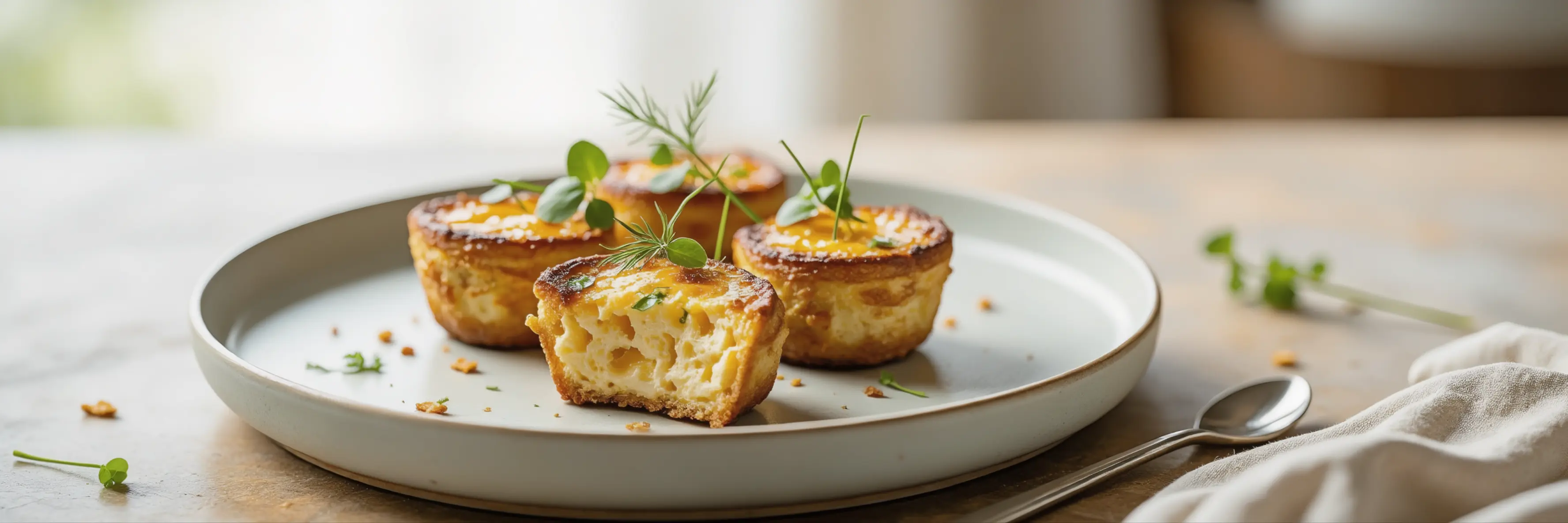 bouchées salées aux œufs dorées dans des moules à muffins