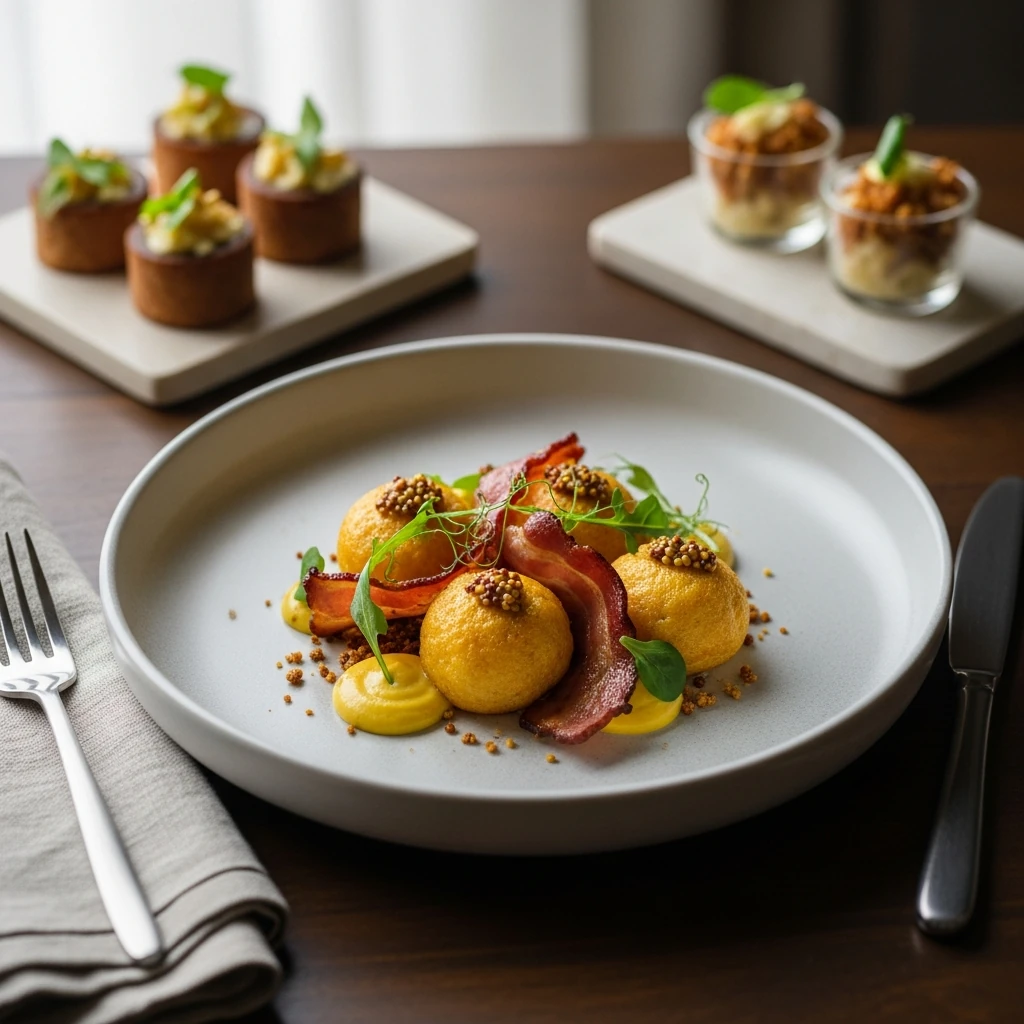 Petites bouchées dorées au bacon et à la moutarde servies à l’apéritif