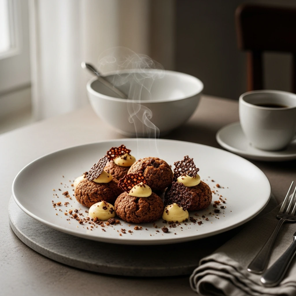 Petites bouchées croustillantes au chocolat servies avec un café
