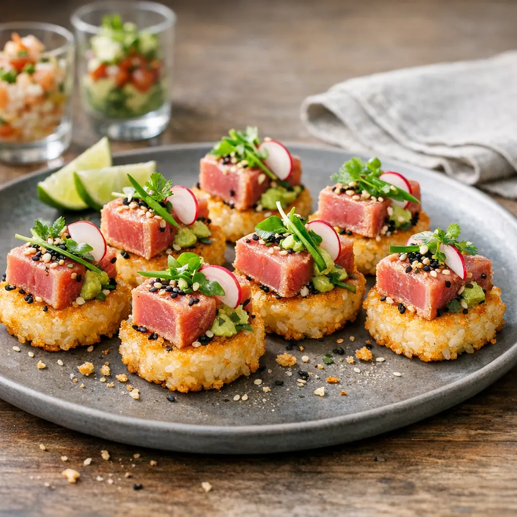 Petites bouchées au thon dorées servies en amuse-gueules pour l'apéritif