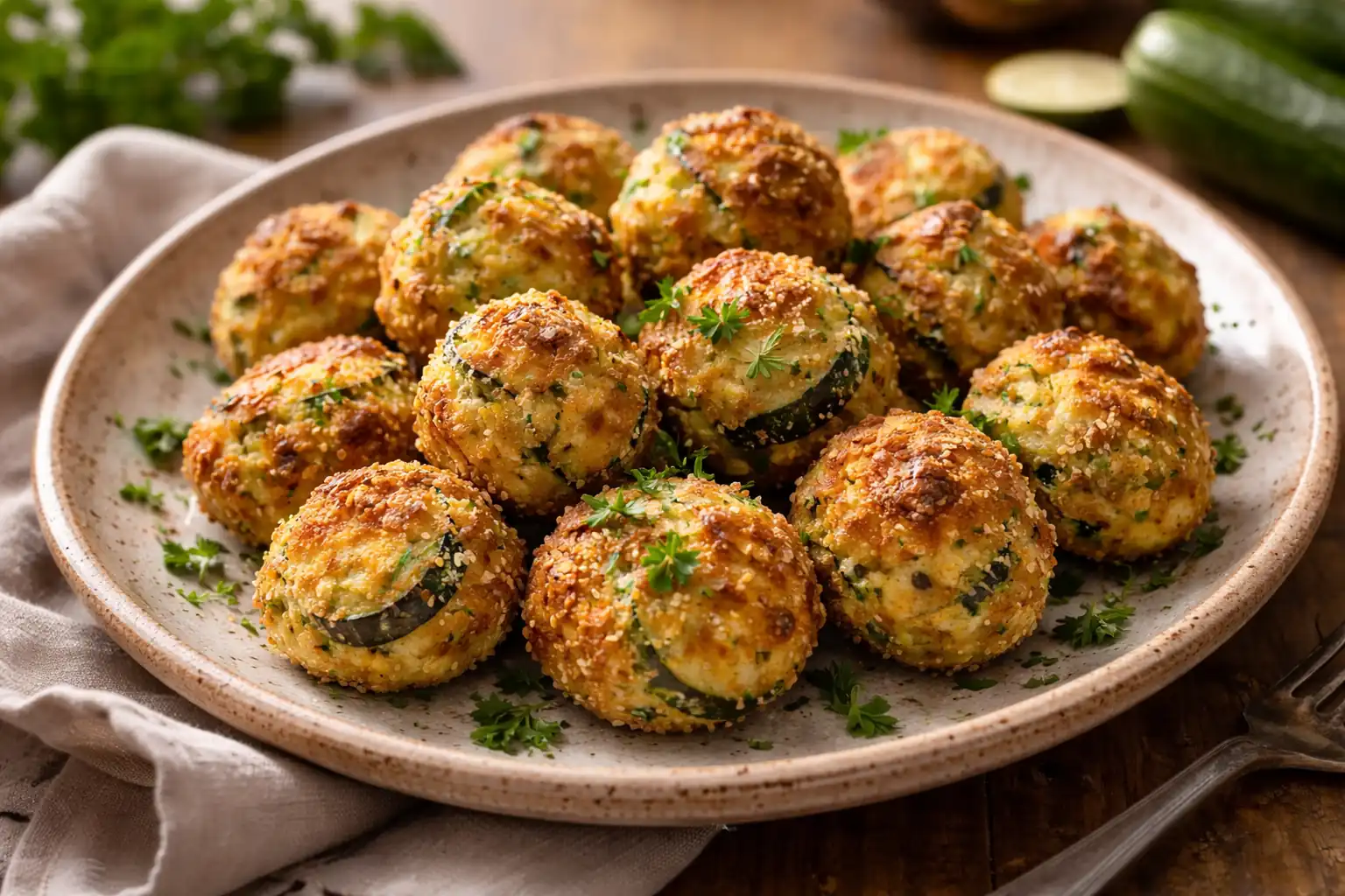 boulettes de courgettes dorées frites avec farine de maïs