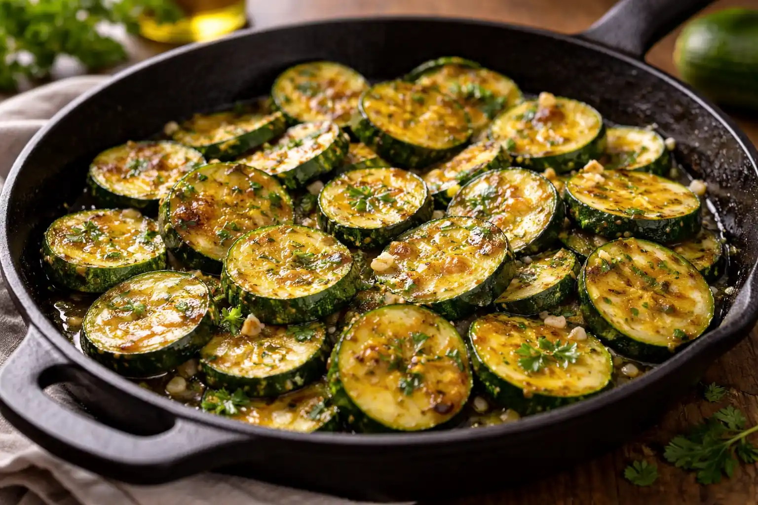 courgettes sautées dorées à la poêle avec ail et herbes