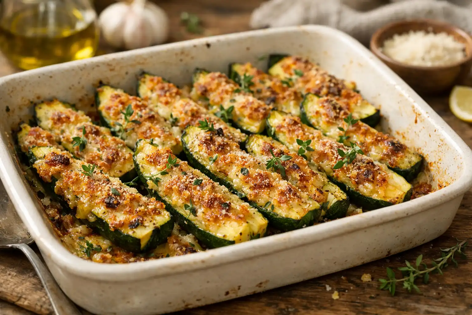 courgettes rôties croustillantes au parmesan dans un plat