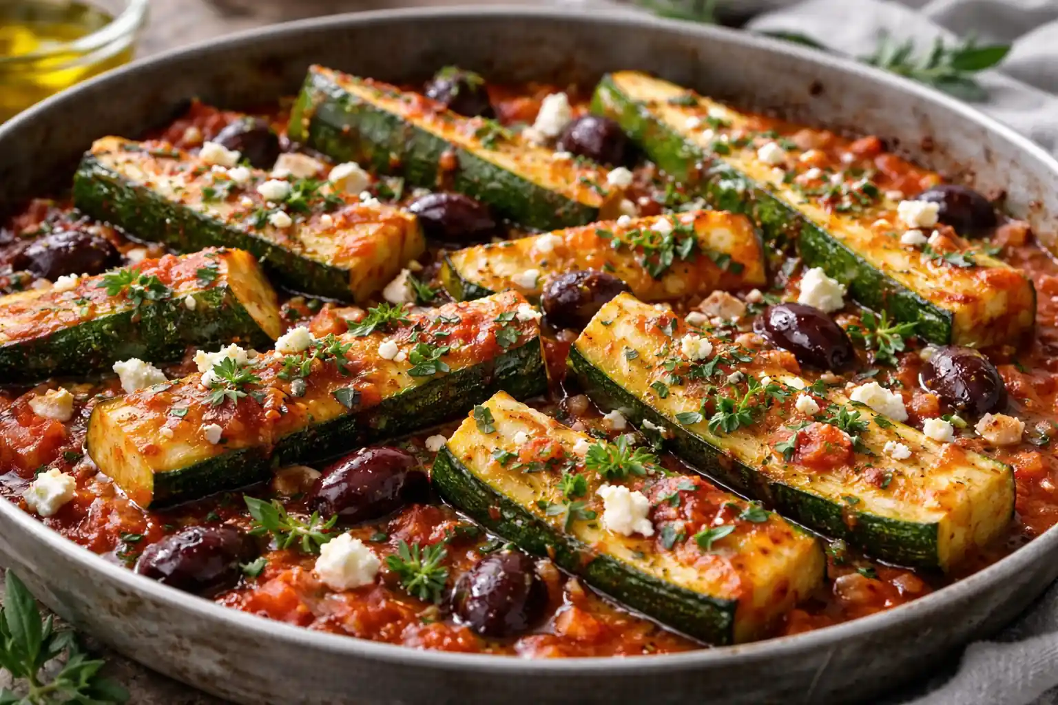 Courgettes mijotées dans une sauce tomate à la grecque