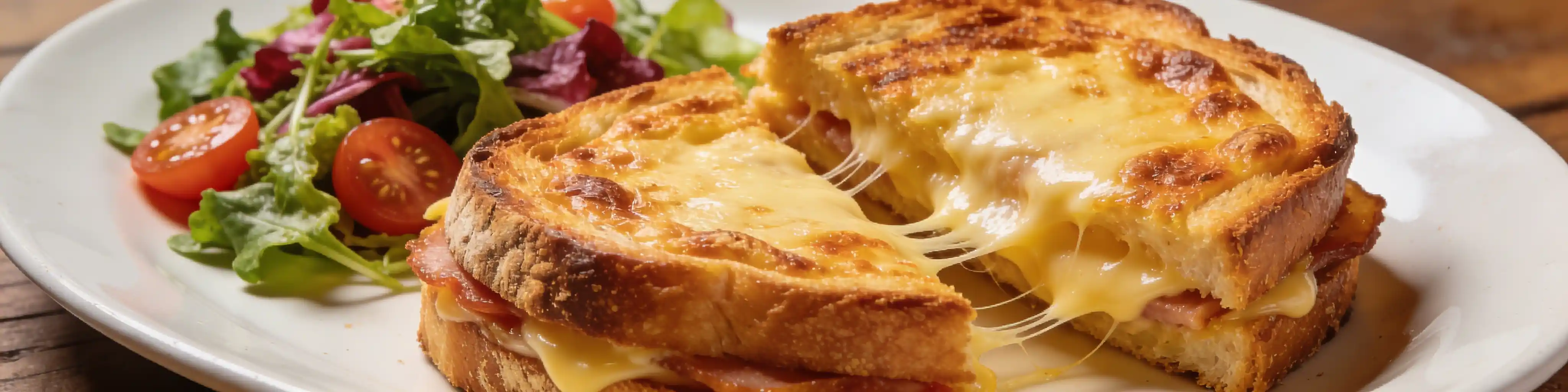 Croque-monsieur doré avec fromage fondu et jambon