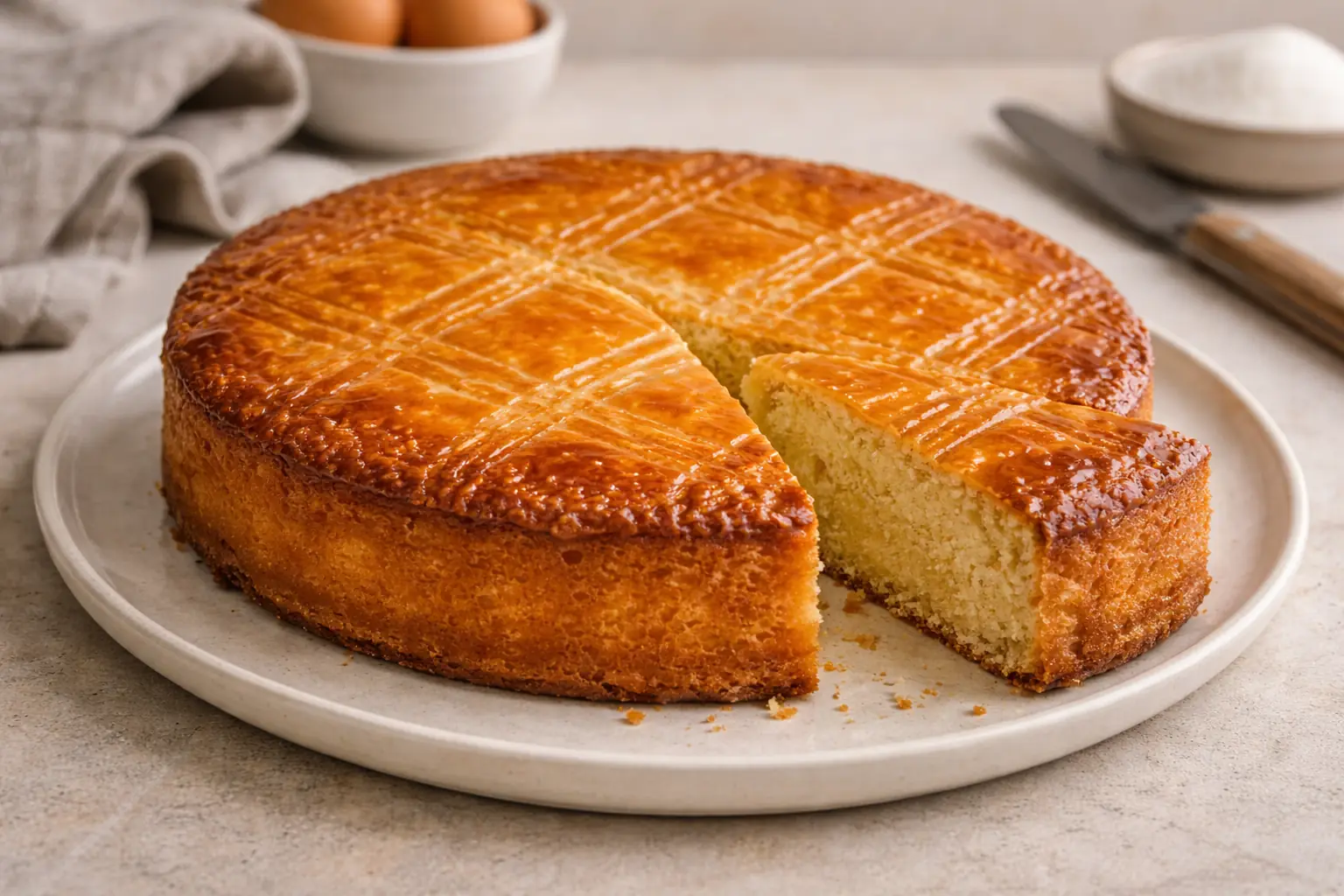gâteau breton doré avec motif quadrillé sur le dessus