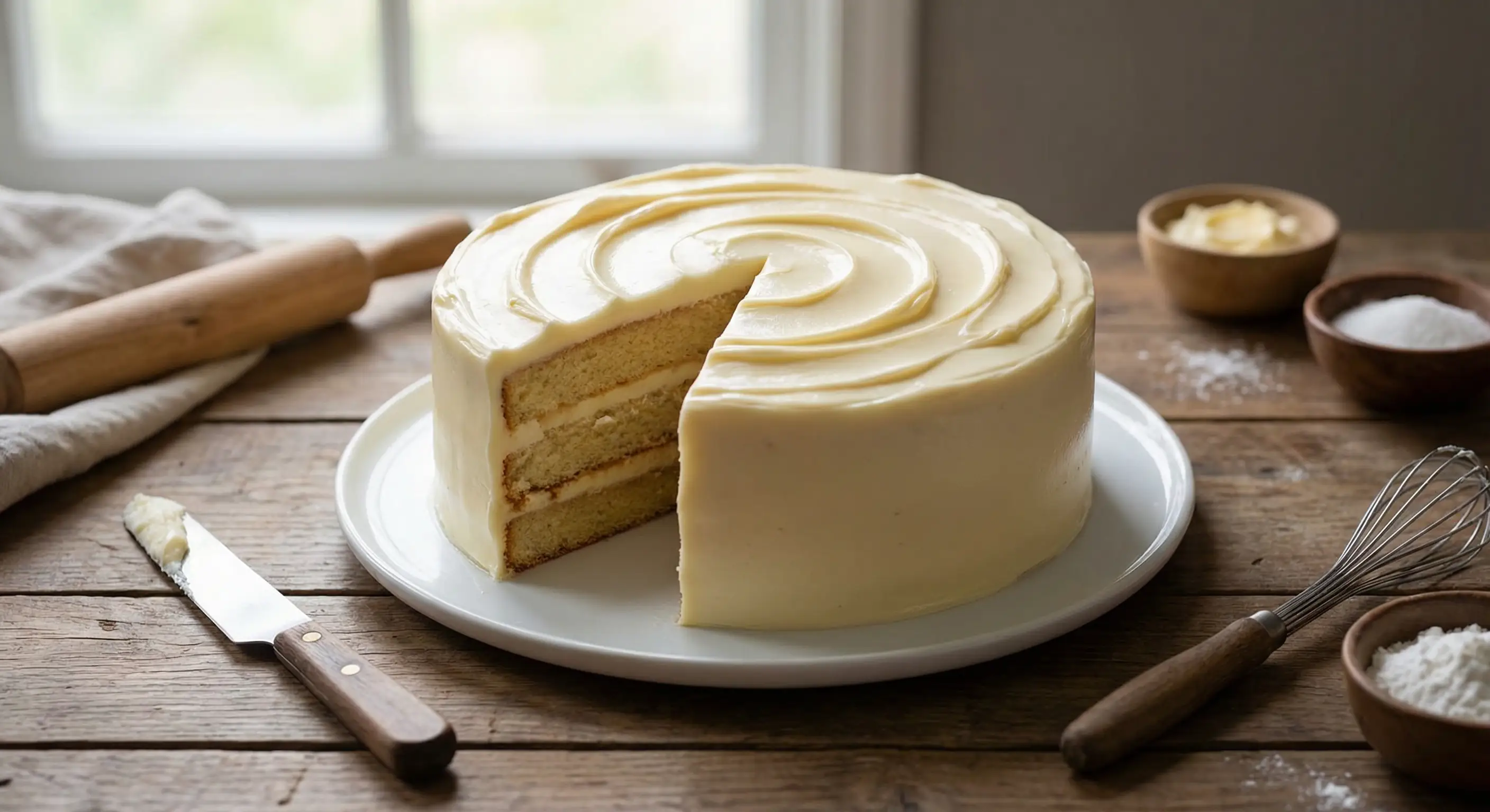 gâteau à la crème au beurre décoré avec glaçage lisse