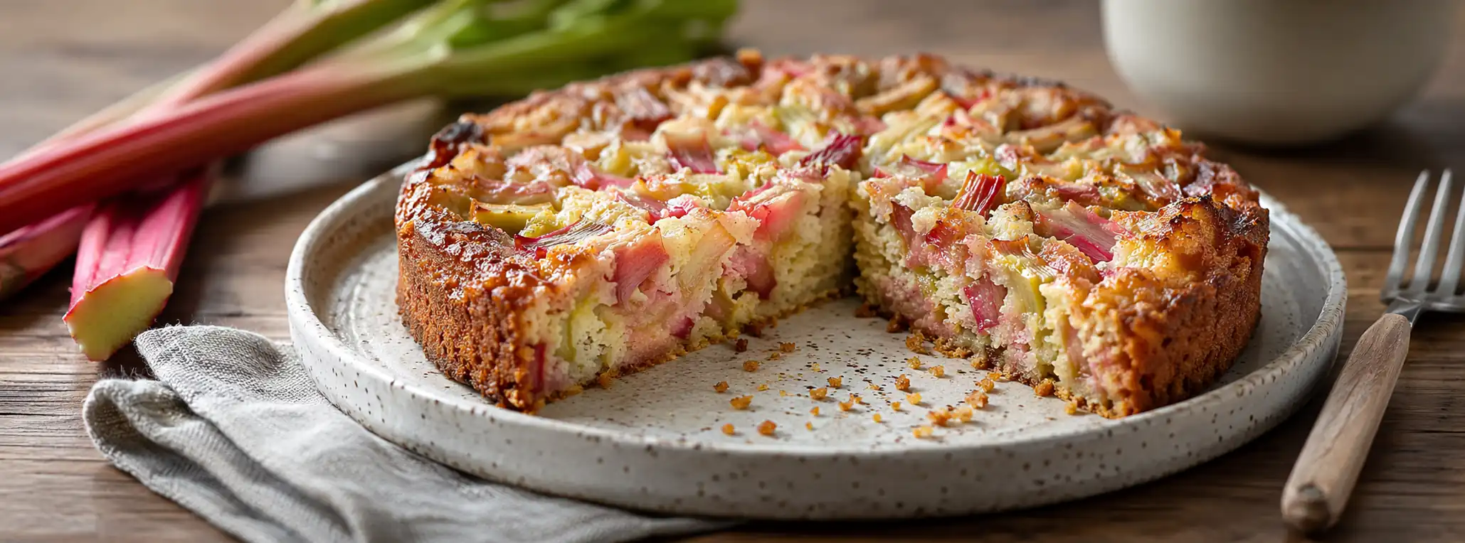 Gâteau pomme rhubarbe moelleux et doré