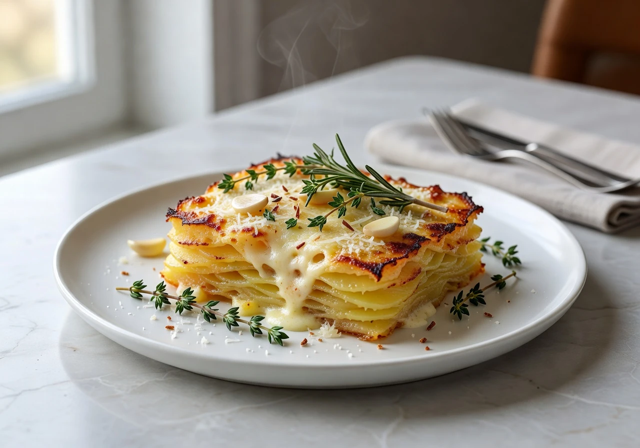 gratin dauphinois à la crème fraîche doré et fondant