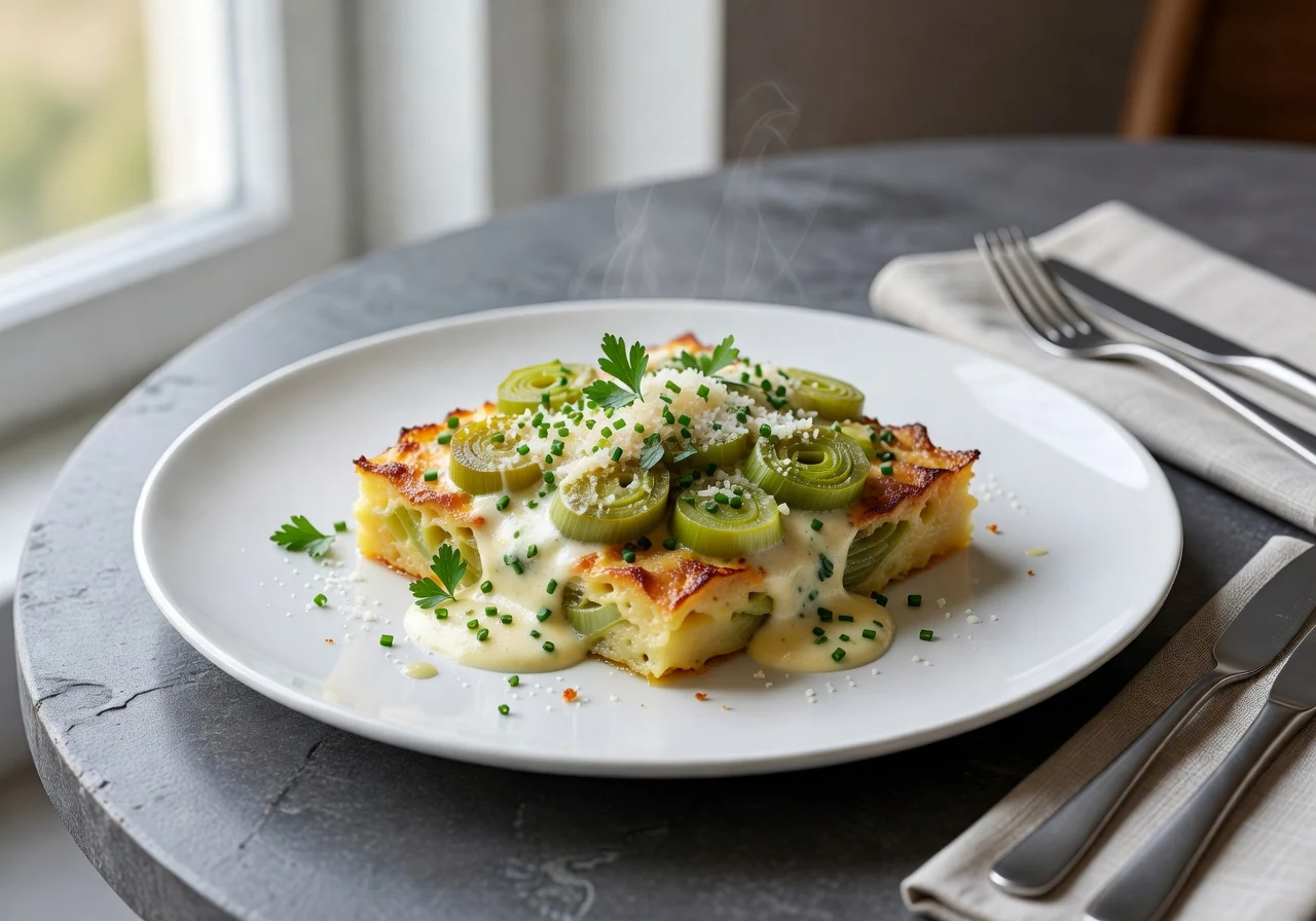 gratin de poireaux fondant et doré au four