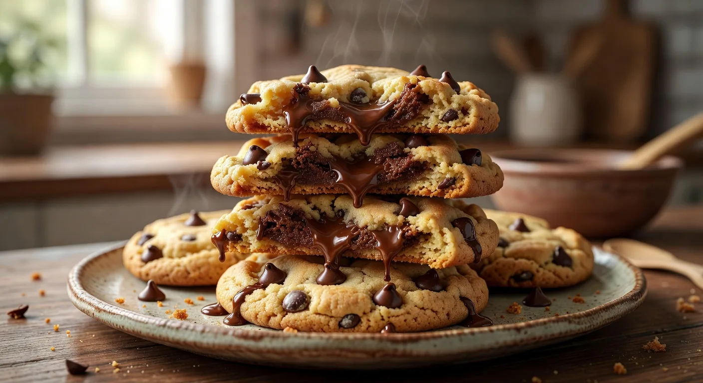 Cookies épais au chocolat moelleux au centre avec pépites fondantes