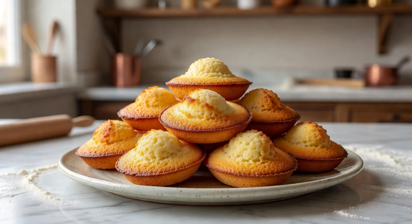 Madeleines dorées moelleuses avec belle bosse sur une assiette