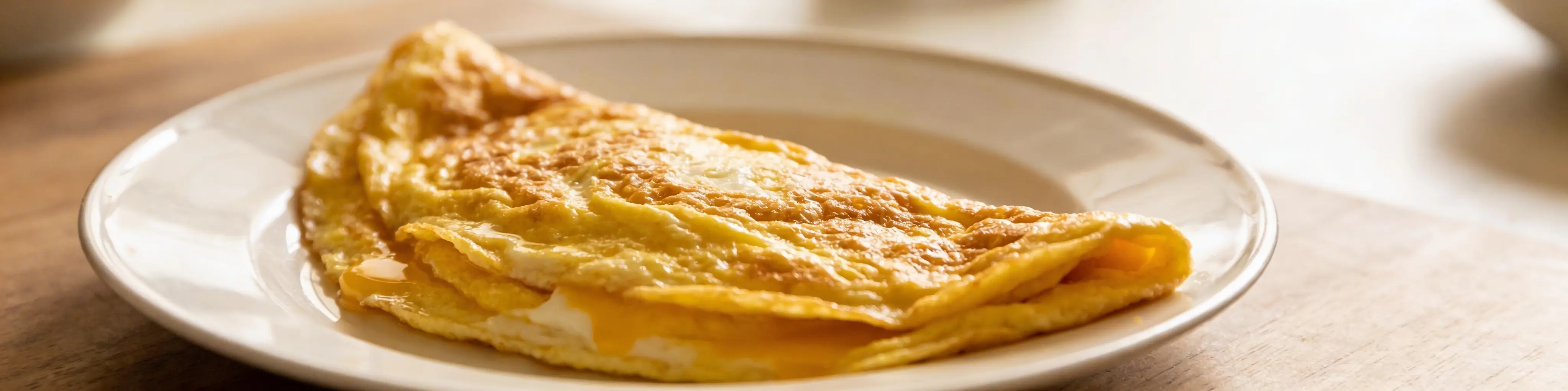 Omelette nature moelleuse légèrement dorée dans une assiette