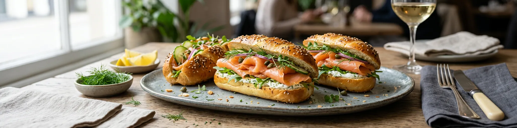 Pains viennois garnis de saumon fumé et fromage fondant