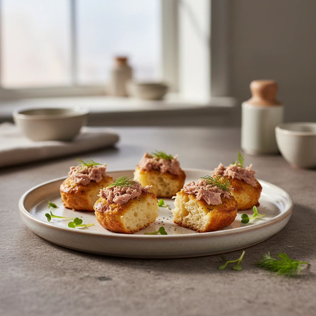bouchées salées au thon dorées en mini muffins