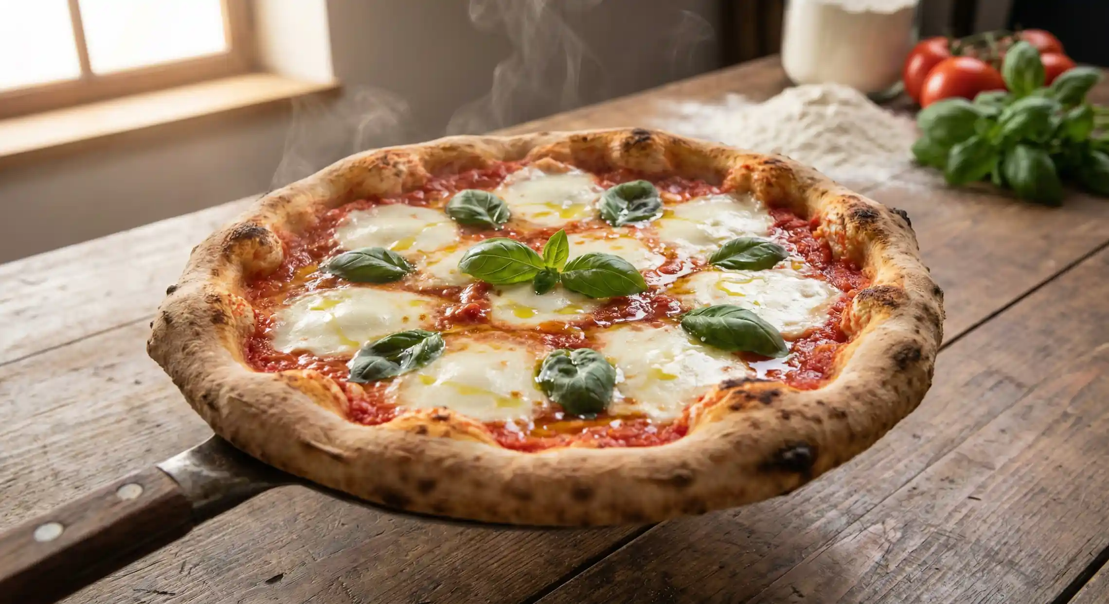 pizza margherita traditionnelle avec mozzarella fondante et basilic frais