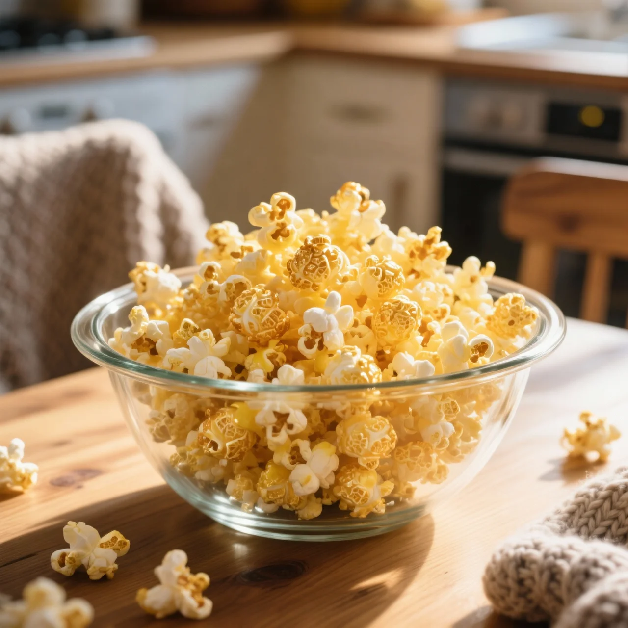 Bol de pop-corn doré et croustillant préparé au micro-ondes maison