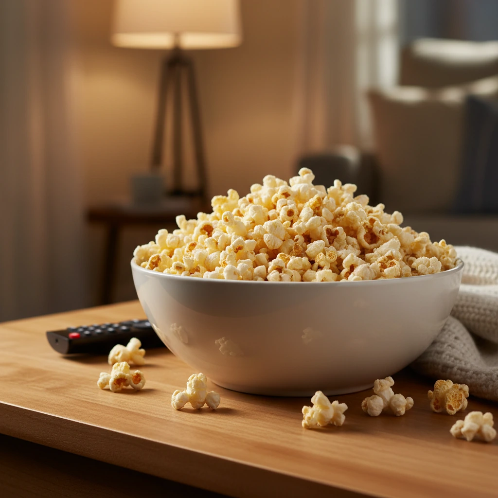 Bol de pop-corn doré et croustillant préparé au micro-ondes