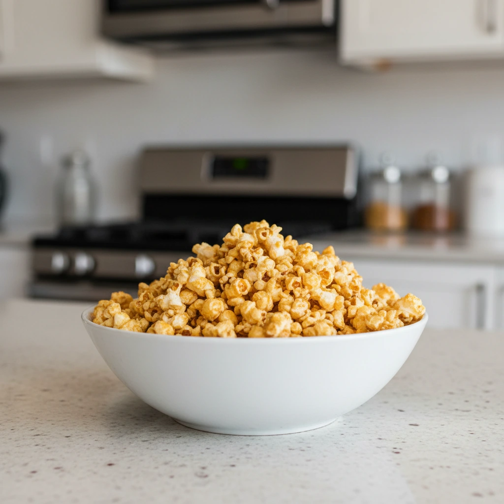 Bol de pop corn doré et croustillant préparé au Thermomix