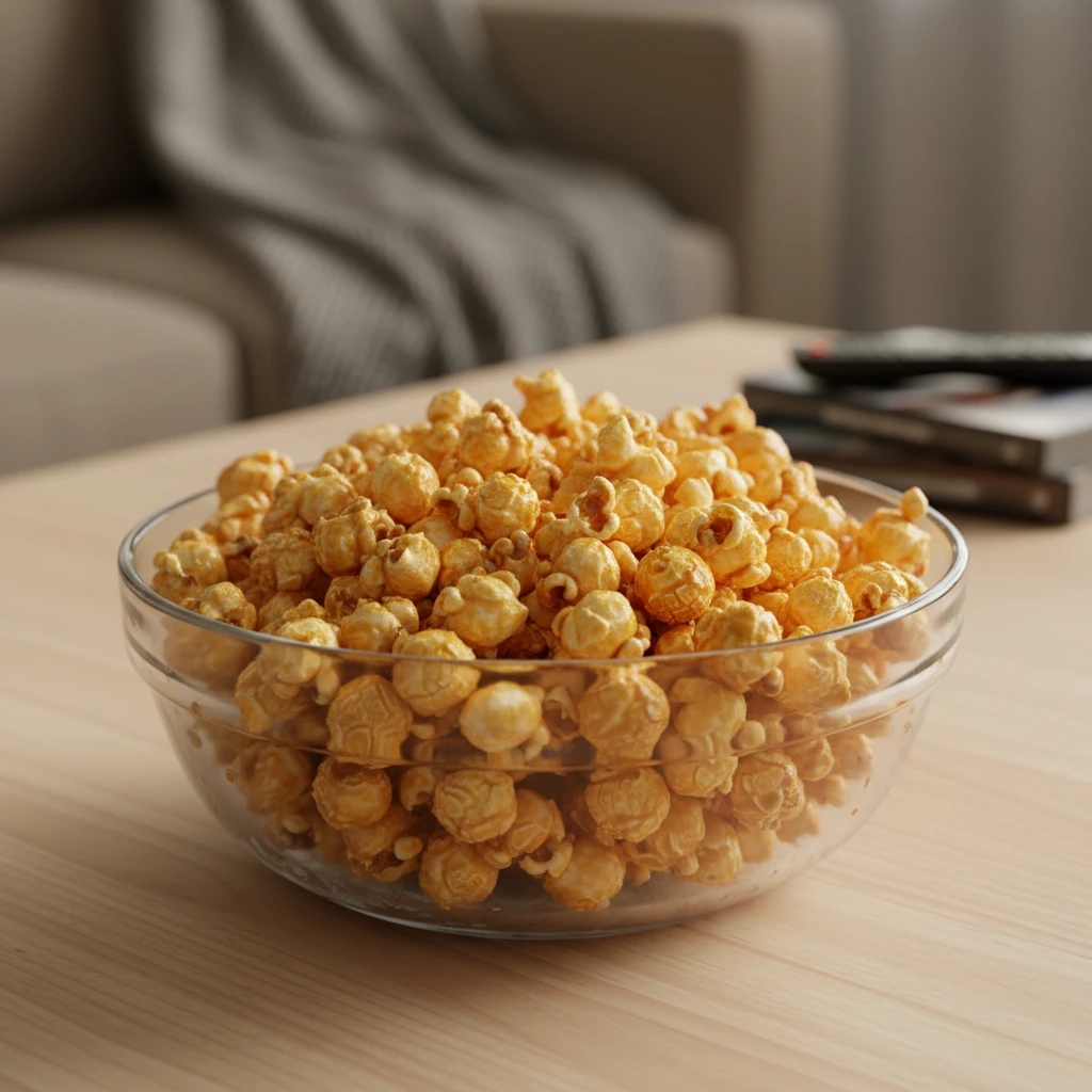 Bol de pop-corn sucré doré et croustillant sorti du micro-ondes