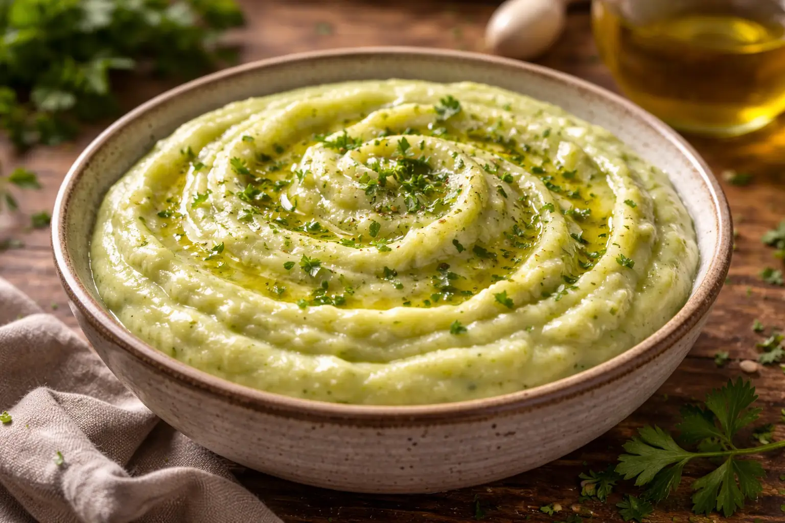purée de courgette et pomme de terre onctueuse dans un bol