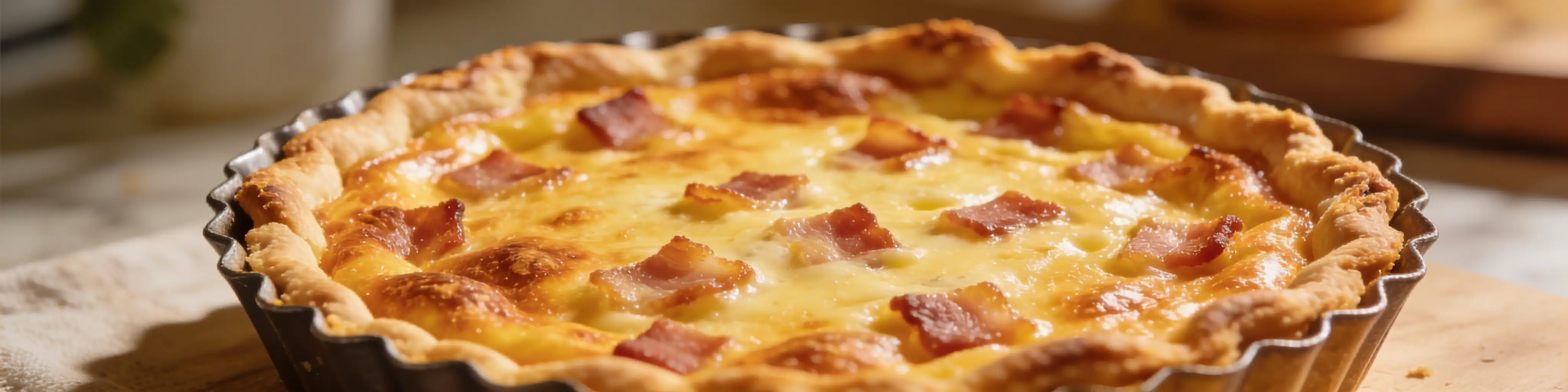 Part de quiche lorraine dorée avec lardons et crème