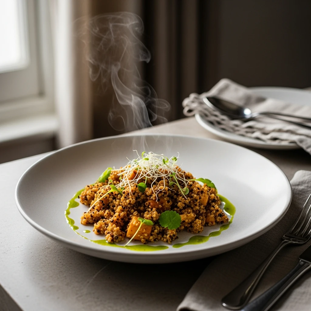 Quinoa au curry avec légumes colorés et épices