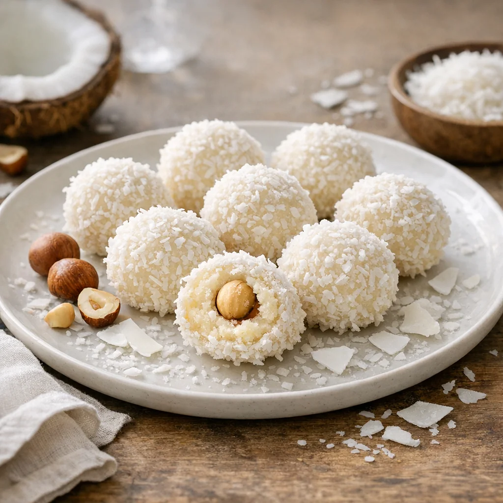 Bouchées façon Raffaello maison à la noix de coco et noisette