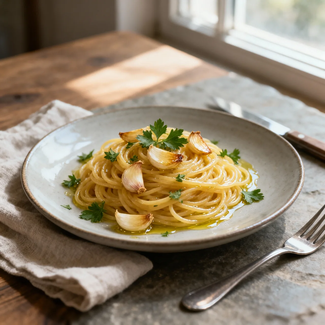 pâtes à l’ail et huile d’olive simples et gourmandes