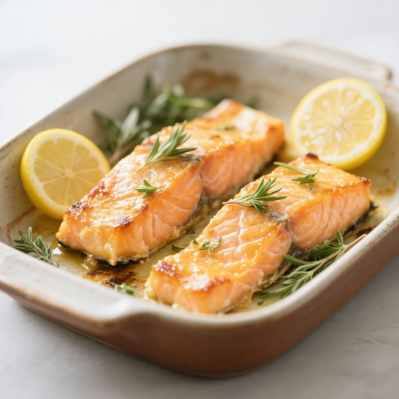 Filet de saumon au four doré avec citron et herbes fraîches