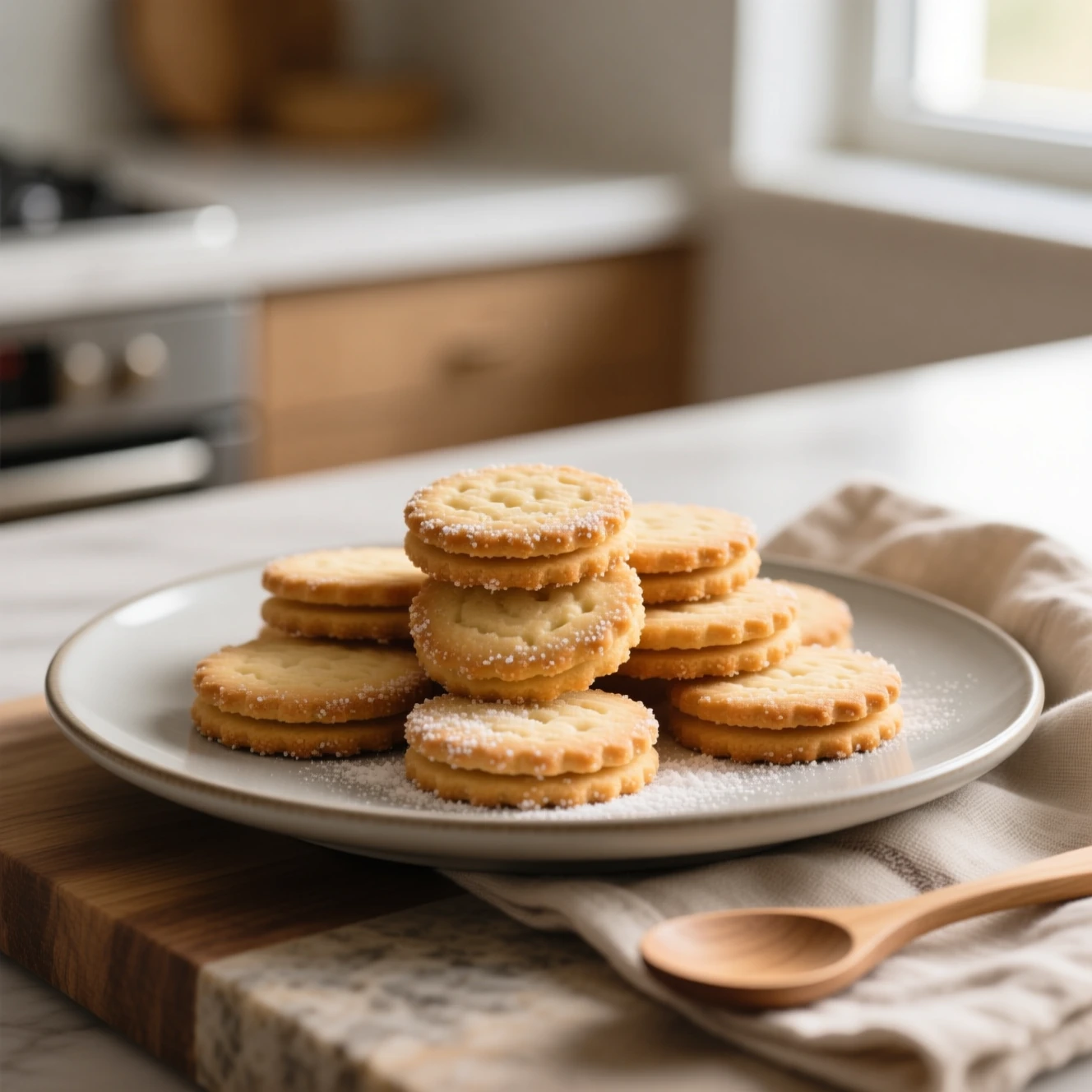 Sablés à la vanille dorés et croustillants sur une plaque de cuisson