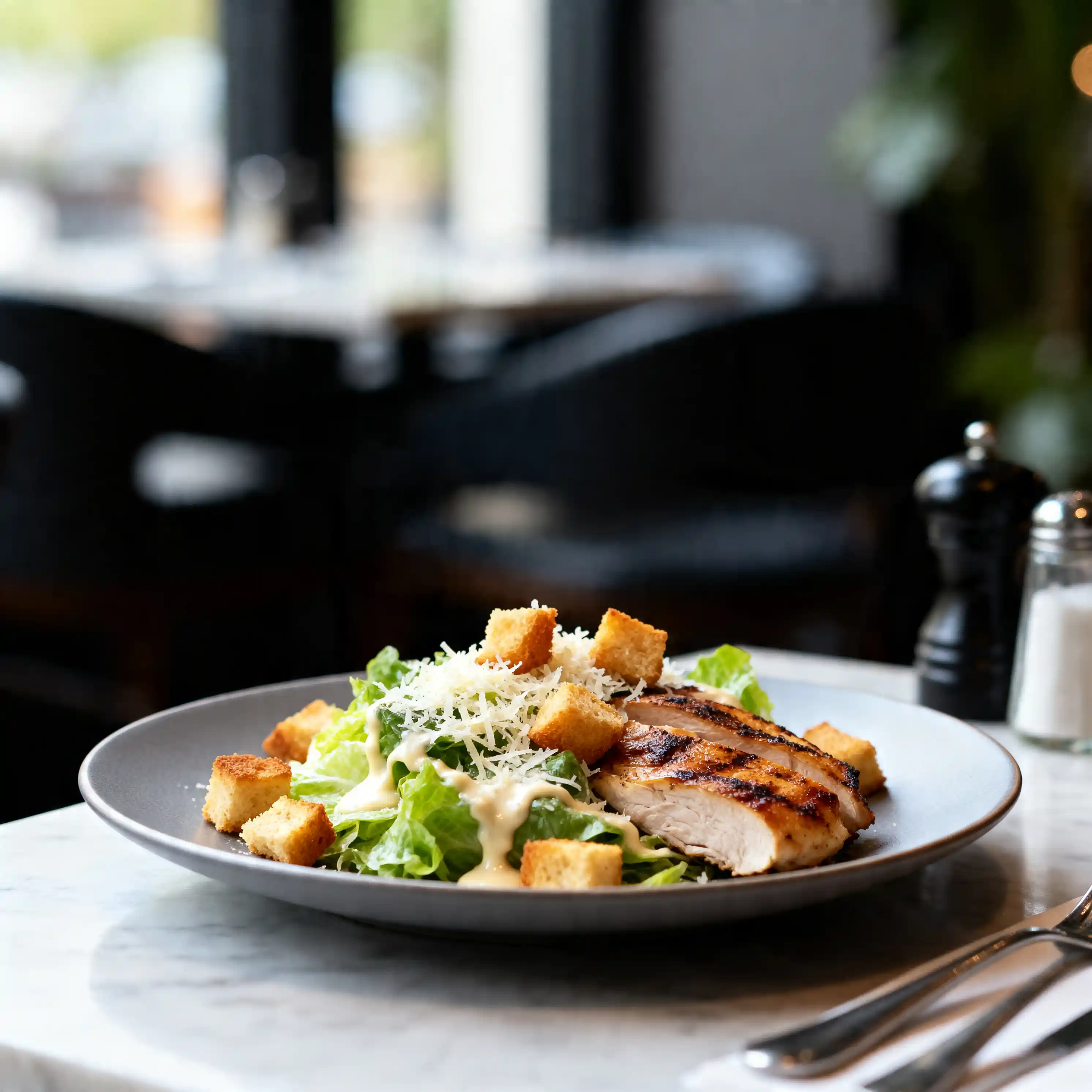 Salade César au poulet avec parmesan et croûtons dorés