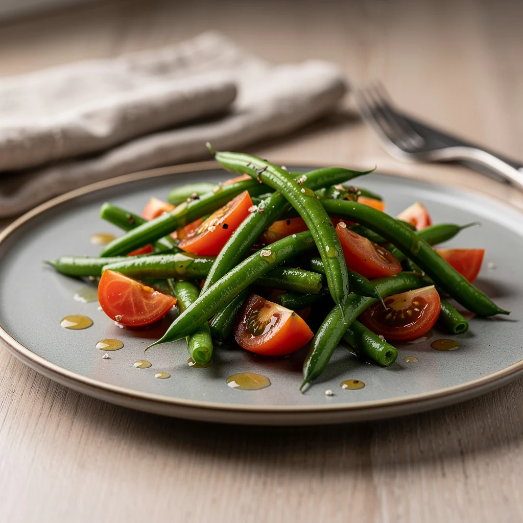 Salade de haricots verts frais avec tomates et vinaigrette légère