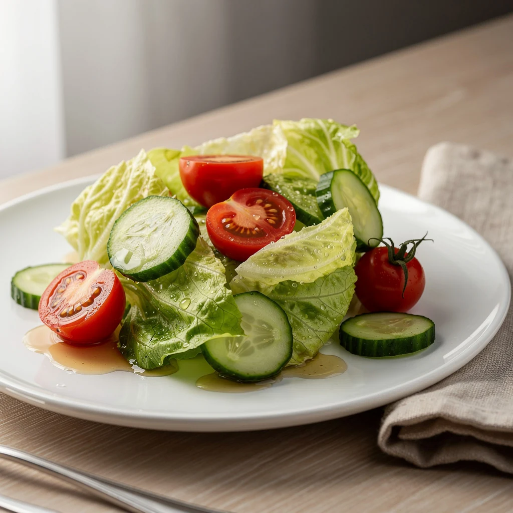 Salade de laitue iceberg croquante avec légumes frais et vinaigrette légère
