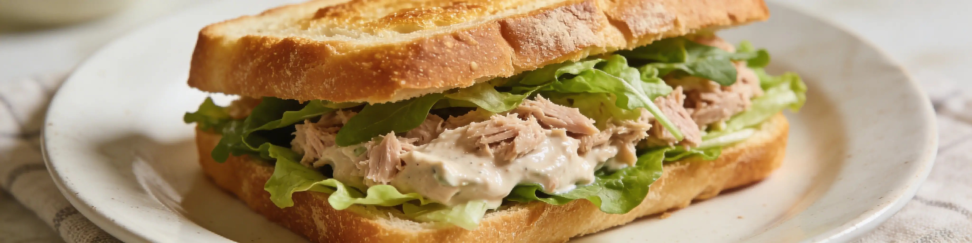 Sandwich au thon frais avec salade dans du pain croustillant