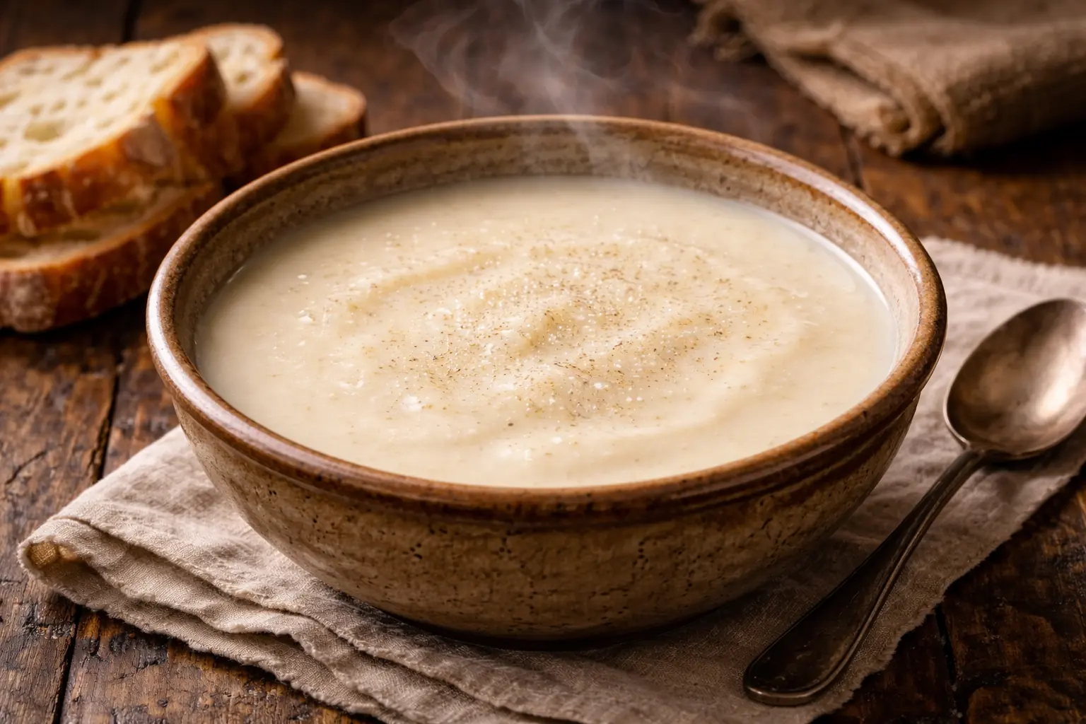 bol de soupe au lait traditionnelle légèrement épaisse servie chaude