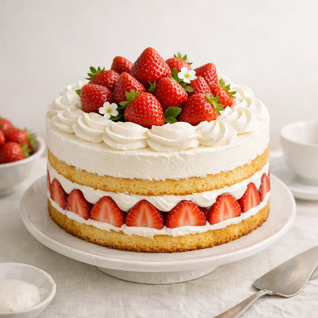 gâteau aux fraises et crème chantilly avec couches de génoise