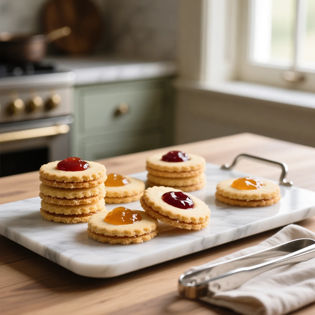 Petits sablés à la confiture dorés avec une touche de confiture au centre