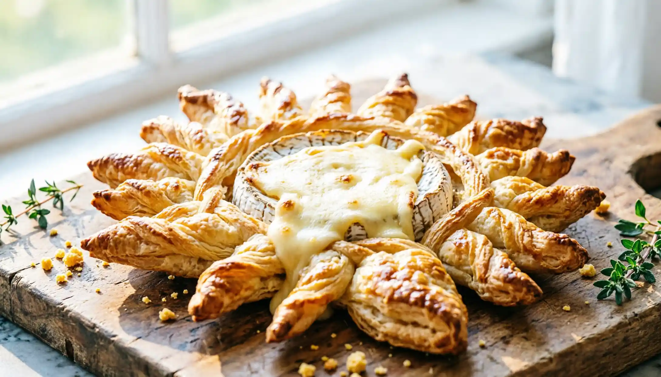 Tarte soleil feuilletée au camembert rôti doré et fondant